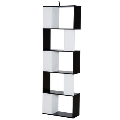  5-tier S Shape Bookcase, Particle Board-White/Black