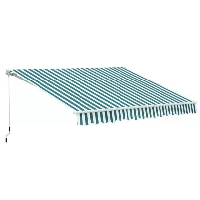 Outsunny 3m x 2.5m Garden Patio Manual Awning Canopy Sun Shade Shelter with Winding Handle Retractable - Green/White