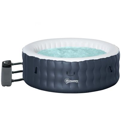 Outsunny Round Hot Tub Inflatable Spa Outdoor Bubble Spa Pool with Pump, Cover, Filter Cartridges, 4-6 Person, Dark Blue
