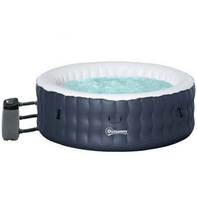 Outsunny Round Hot Tub Inflatable Spa Outdoor Bubble Spa Pool with Pump, Cover, Filter Cartridges, 4 Person, Dark Blue
