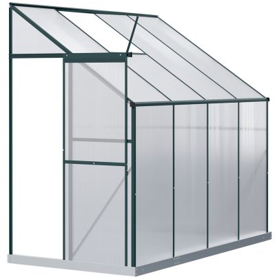 Outsunny Walk-In Greenhouse Lean to Wall Greenhouse Garden Heavy Duty Aluminium Polycarbonate with Roof Vent for Plants, 253 x 127 x 220 cm