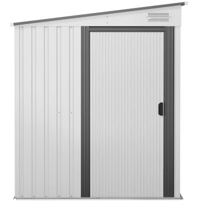 Outsunny 5 x 7FT Galvanised Metal Shed with Foundation, Lean to Tool Garden Shed with Sliding Doors and 2 Vents, White