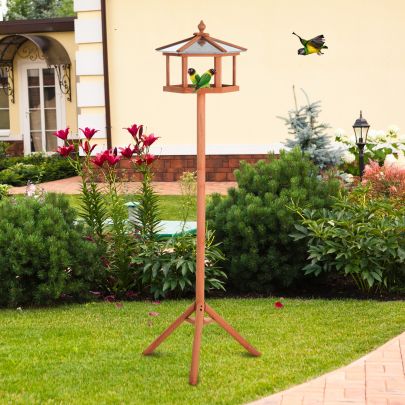  Wooden Freestanding Garden Bird Feeder Bird Stand Wood Tone