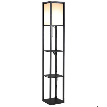  Shelf Floor Lamp, Tower Storage Shelves for Bedroom, 4-tier Open Shelves, 26L x 26W x 160Hcm-Black/White