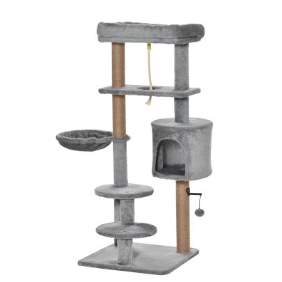  Cat Tree Tower w/ Scratching Post Hammock Hanging Ball Condo Teasing Rope
