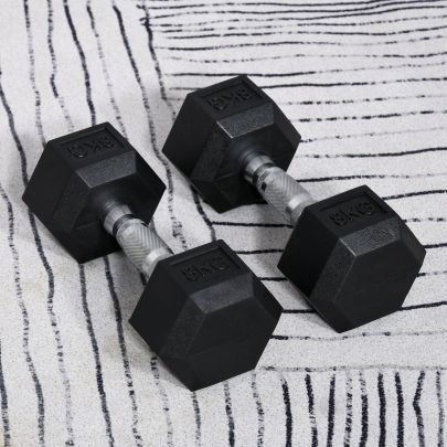  2x8kg Hex Dumbbell Rubber Weights Sets Hexagonal Gym Fitness Lifting Home