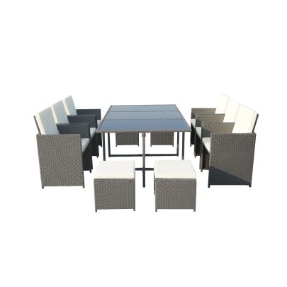 Cannes Quad Weave Standard Rattan 10 Seater Cube Set With Rectangle Table In Grey