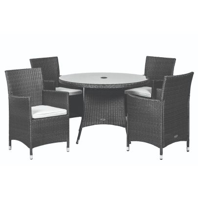 Cannes Quad Weave Standard Rattan 4 Seater Dining Set With Round Table In Black