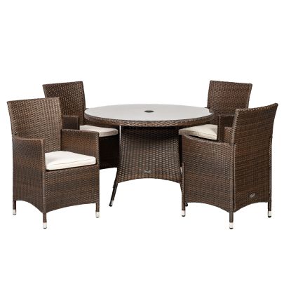 Cannes Quad Weave Standard Rattan 4 Seater Dining Set With Round Table In Brown