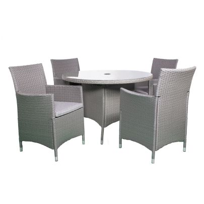 Cannes Quad Weave Standard Rattan 4 Seater Dining Set With Round Table In Grey