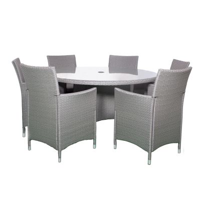 Cannes Quad Weave Standard Rattan 6 Seater Dining Set With Round Table In Grey