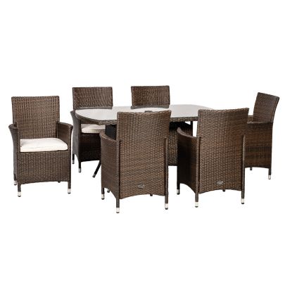Cannes Quad Weave Standard Rattan 6 Seater Dining Set With Rectangle Table In Brown