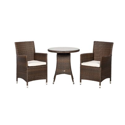 Cannes Quad Weave Standard Rattan 2 Seater Bistro Set In Brown