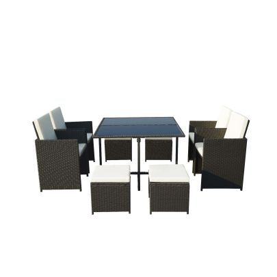 Cannes Quad Weave Standard Rattan 8 Seater Cube Set With Square Table In Black