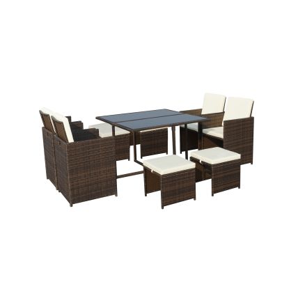 Cannes Quad Weave Standard Rattan 8 Seater Cube Set With Square Table In Brown
