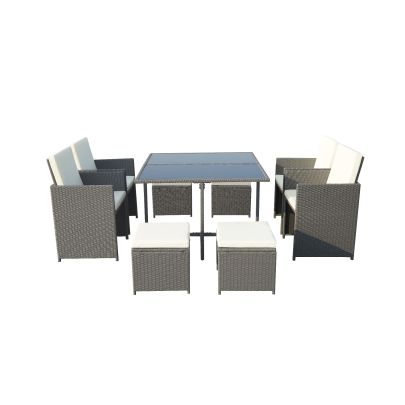 Cannes Quad Weave Standard Rattan 8 Seater Cube Set With Square Table In Grey