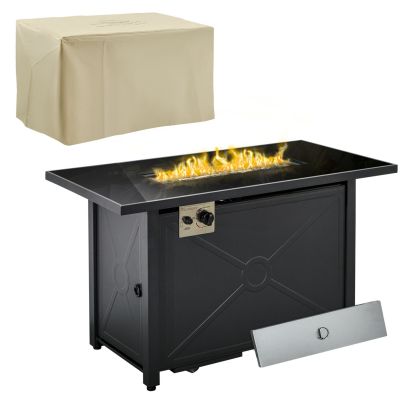 Outsunny Propane Gas Fire Pit Table, 50000BTU Smokeless Firepit Outdoor Patio Heater with Tempered Glass Tabletop, Cover, 109cm x 56cm x 64cm, Black