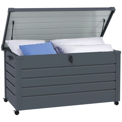 Outsunny 311L Galvanised Steel Garden Storage Box, with Lock Dark Grey