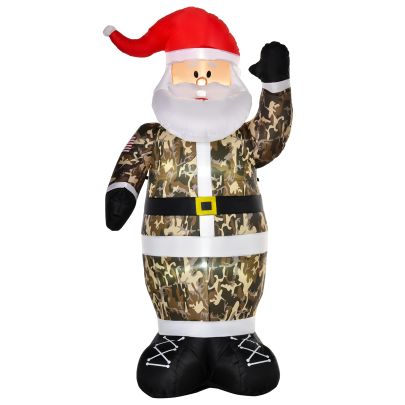 HOMCOM 8ft Christmas Inflatable Santa Claus in Camouflage Lighted Blow Up Decoration