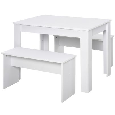  Particle Board 3-Piece Dining Set Dining Table with Benches White