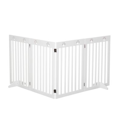 Wooden Pet Gate Foldable Freestanding Dog Safety Barrier w/ Support Feet