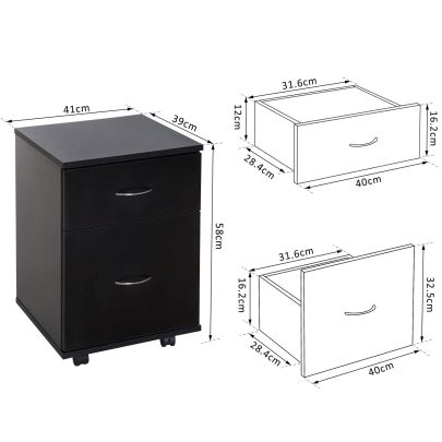  2-Drawer Cabinet W/Wheels-Black