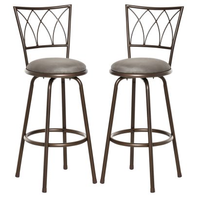  Set of 2 Bar Chairs Swivel Upholstered Metal Frame Barstools with Footrest