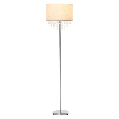  Modern Crystal Pendant Floor Lamp with Fabric Shade Metal Base for Home Office