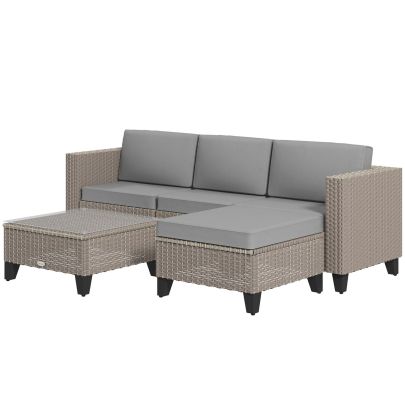 Outsunny 5-Piece Rattan Patio Furniture Set with Corner Sofa, Footstools, Coffee Table, for Poolside, Brown