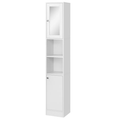 kleankin Bathroom Floor Cabinet Narrow Storage Cabinet with Mirror Adjustable Shelves