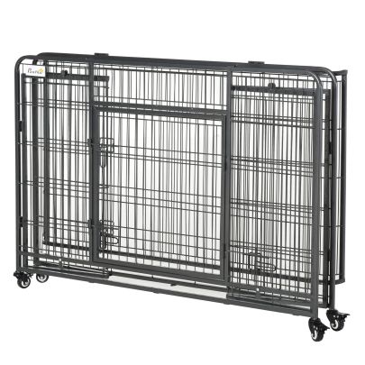  Dog Crates Foldable Indoor Dog Kennel & Dog Cage Pet Playpen w/ Tray Lockable Wheels