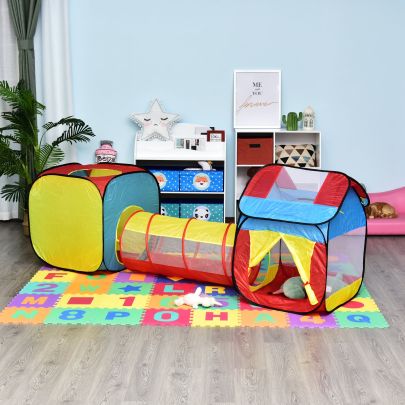HOMCOM Pop Up House Tent Toddler Polyester 3 in 1 Play Tunnel Multi-Colour