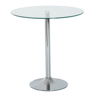  Round Bar Table W/ Glass Top-Transparent Glass, Silver