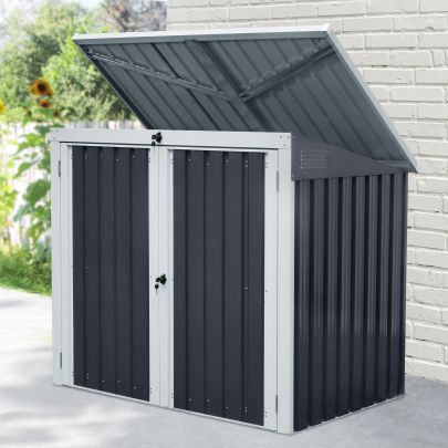  3.2 x 5.1ft Corrugated Steel Two-Bin Storage Shelter - Black