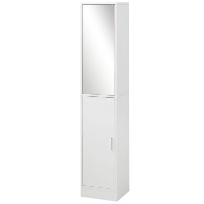 kleankin Tall Mirrored Bathroom Cabinet Bathroom Storage Cupboard Tallboy Unit White