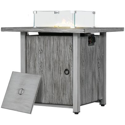 Outsunny 71cm 50,000 BTU Gas Fire Pit Table with Cover and Glass Screen Grey
