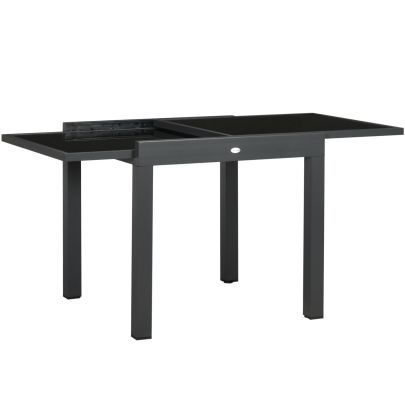 Outsunny Extending Garden Table, Outdoor Dining Table with Aluminium Frame and Tempered Glass Tabletop, 80/160 x 80 x 75 cm, Black