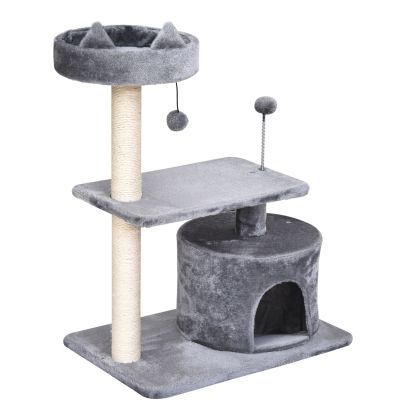 Cats 3-Tier Sisal Rope Scratching Post w/ Toys Grey