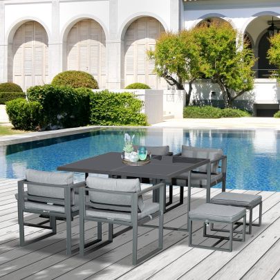  9 PCs Patio Dining Sets W/ 4 Cushioned Chairs 4 Ottoman Table Garden Backyard