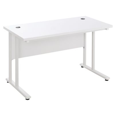  Computer Desk Home Office Desk with 2 Cable Management Holes Metal Legs White