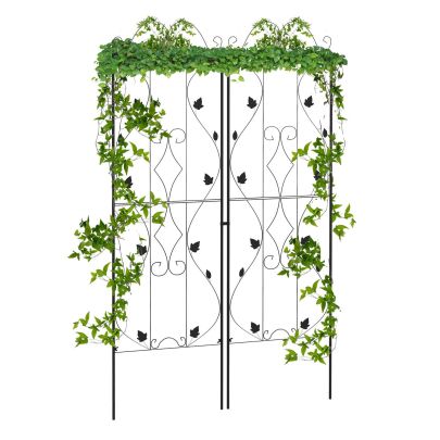 Outsunny Metal Trellis Set of 2, Garden Trellis for Climbing Plants Support Frames, Leaf Design