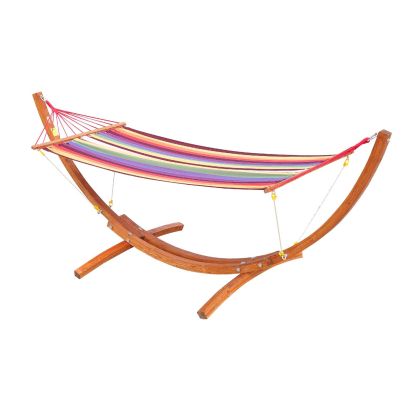 Outsunny Garden Outdoor Patio Standing Frame Wooden Hammock with Arc Stand - Multi-Colour