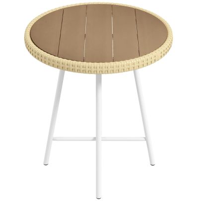 Outsunny PE Rattan Side Table Natural Wood Finish