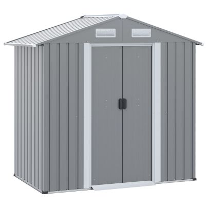 Outsunny 6.4 x 3.6ft Garden Metal Storage Shed w/ Double Sliding Door and Air Vents, Tool Storage for Backyard Patio Lawn, Grey