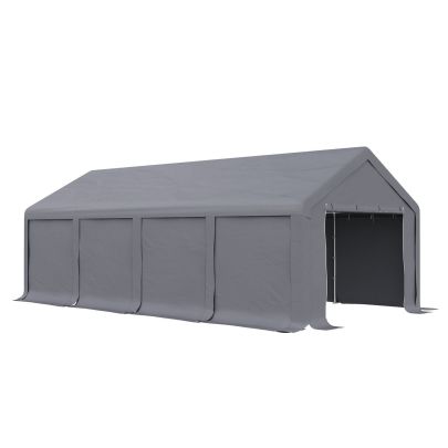 Outsunny 4 x 8 m Patio Garden Party Canopy, Outdoor BBQ, Wedding, Camping Gazebo Tent, Car Canopy Shelter w/ Side Panels & Zipper Door, Dark Grey