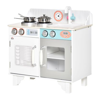  Kids Kitchen Play Cooking Toy Set w/ Sink Cooking Bench for 3-6 Years Old White