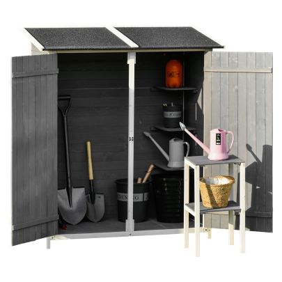  Garden Storage Shed Tool Organizer w/ Storage Table, Hooks, and Ground Nails