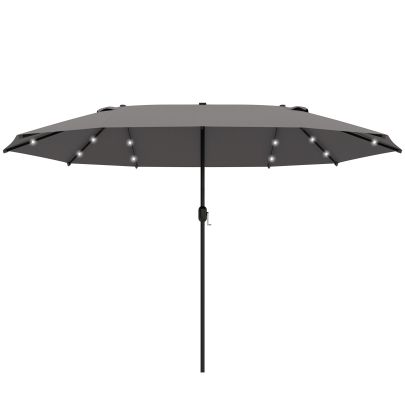  4.4m Double-Sided Sun Umbrella Patio Parasol LED Solar Lights Dark Grey