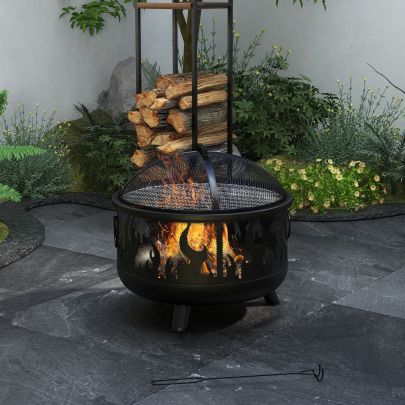 Outsunny Steel Fire Pit BBQ, with Poker Black