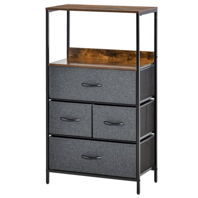  Chest of Drawers Bedroom Unit Storage Cabinet with 4 Fabric Bins for Living Room